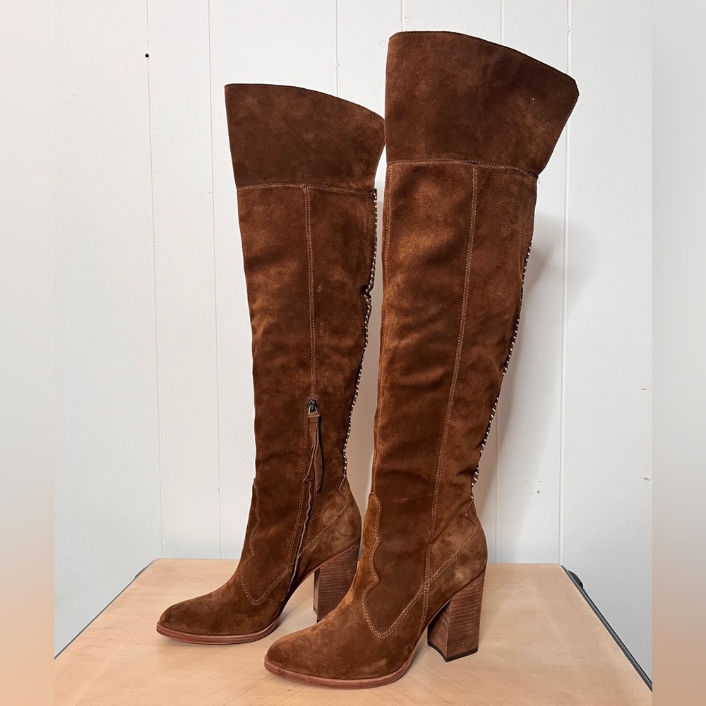 Brown Suede Knee-High Boots